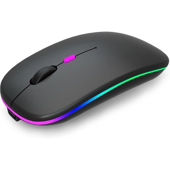 ✨Mouse Black Wireless Bluetooth Rechargeable Silent Slim LED Mouse for Laptop - Picture 1 of 9